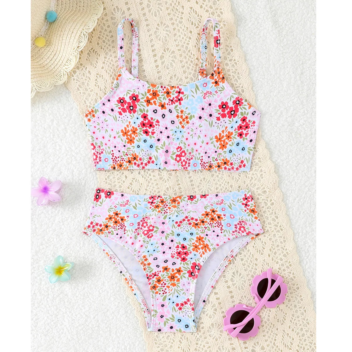 בגד ים משולש 2חלקים דובדבנים ופרחים