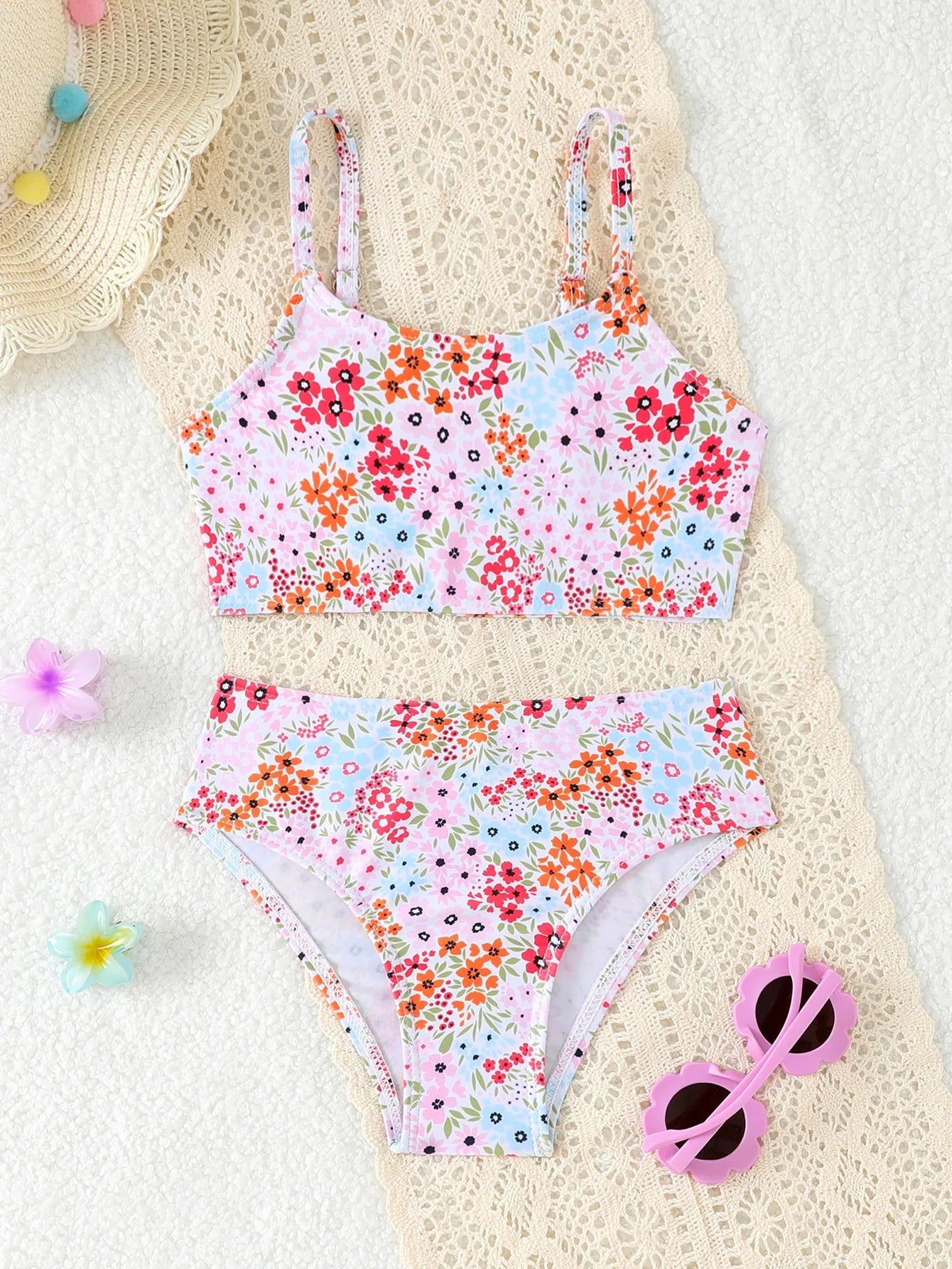 בגד ים משולש 2חלקים דובדבנים ופרחים